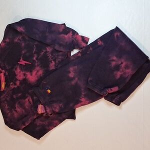#236 Aviator Nation Tie-Dye Bolt Set Sweatshirt/Sweatpants XS Purple/Magenta